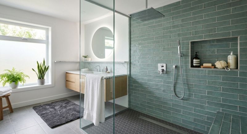 Crew performing shower installation residential project